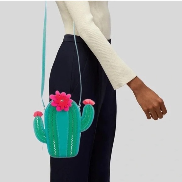 Like New Rare Kate Spade Novelty Flowering Cacti Leather Cactus Crossbody - Picture 1 of 14